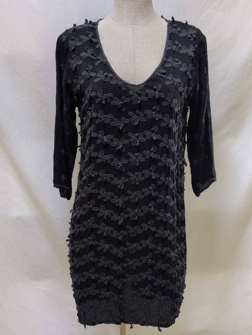Johnny Was Flower Embroidery Black Dress